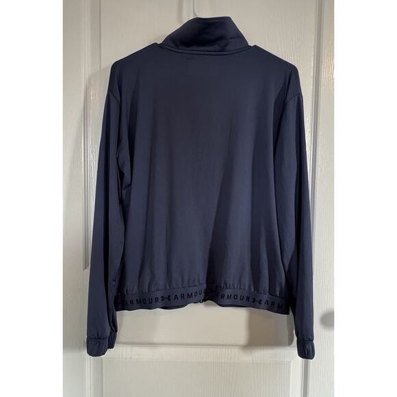 Under Armour Women Jacket Medium Blue Cropped Heatgear Full Zip Boxy Logo Band - Picture 3 of 5